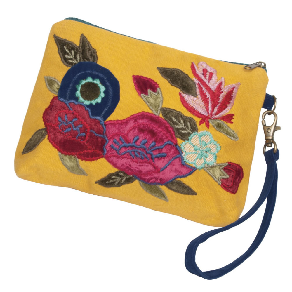 Harvest Blossoms Embroidered Wristlet